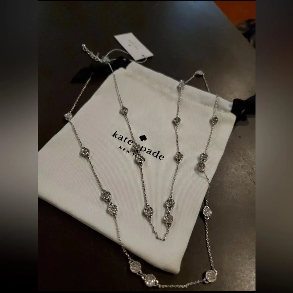 Kate Spade Silver Gatsby Dot Mini Scatter Crystal Long Necklace